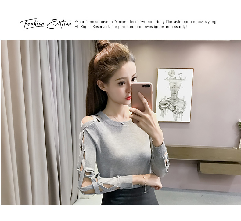 Phần mỏng mùa xuân và mùa thu mới của phụ nữ cổ tròn áo len dài tay áo len nữ hàng đầu áo sơ mi mỏng áo ngắn thủy triều áo len croptop