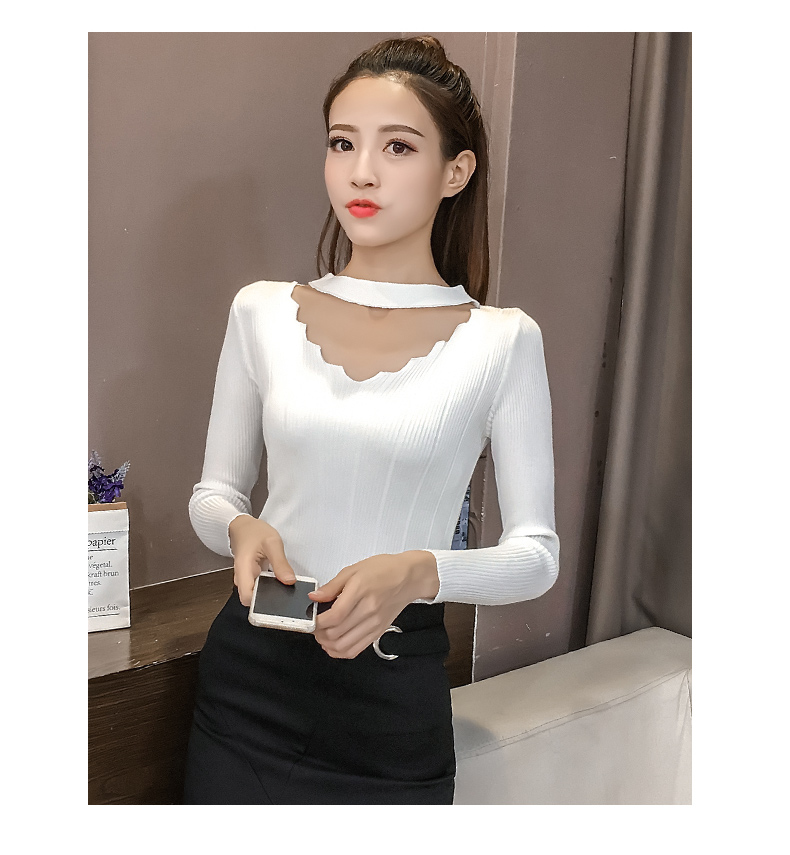 Áo thun lụa tay dài mùa thu nữ có phần mỏng trước và sau áo cổ chữ V đan đáy 2019 mới ren mỏng hoang dã. áo khoác len