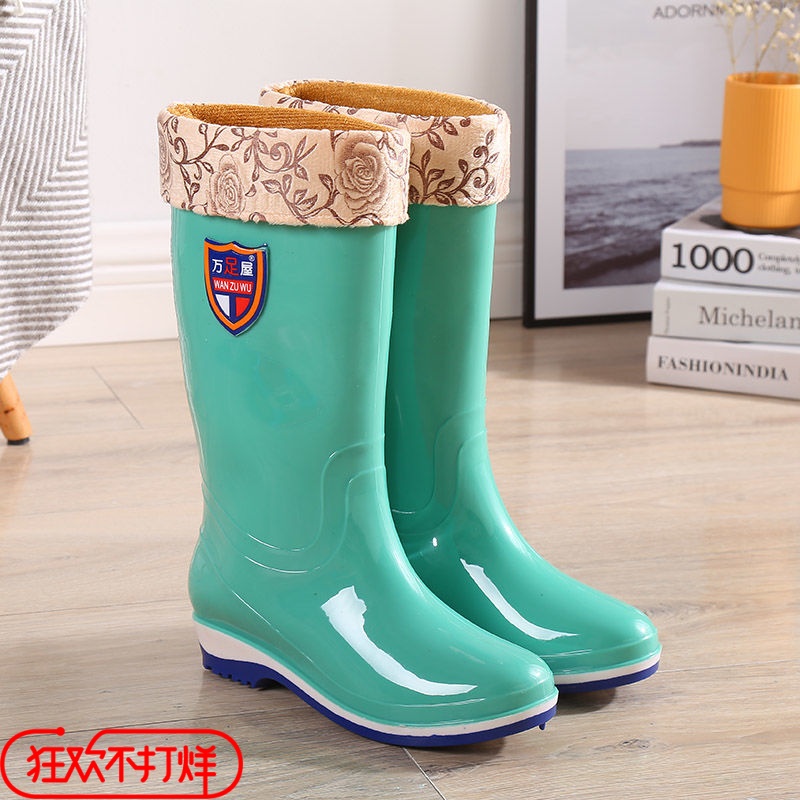 Fall/winter plus velvet rain boots ladies long tube fashion water shoes adult non-slip water shoes medium high tube rain shoes women Korea rubber shoes