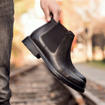 Winter new warm leather Chelsea boots high-top Martin boots mens British fashion Korean version of wild leather boots