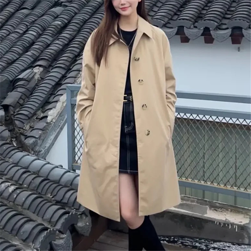 Kim Ji-Won Style Camden Unisex Single-Breasted Lightweight Trench Coat, Loose Fit Classic Casual Women's Jacket in Stock