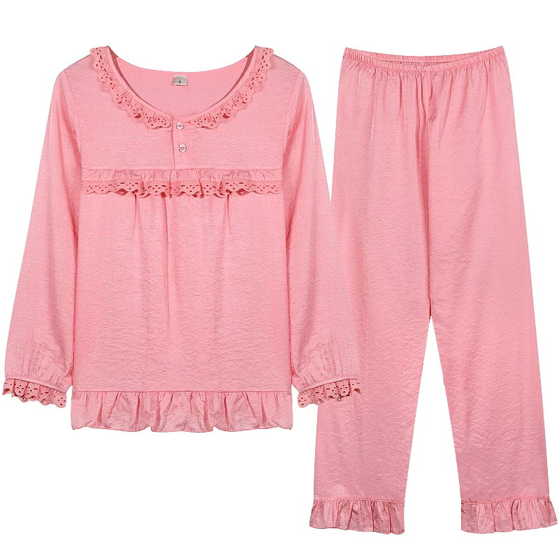 Autumn comfortable lace pijama for students, thin set, oversize