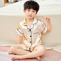 Children's pajamas boys' silk thin short-sleeved suits summer children's boys' babies' home clothes