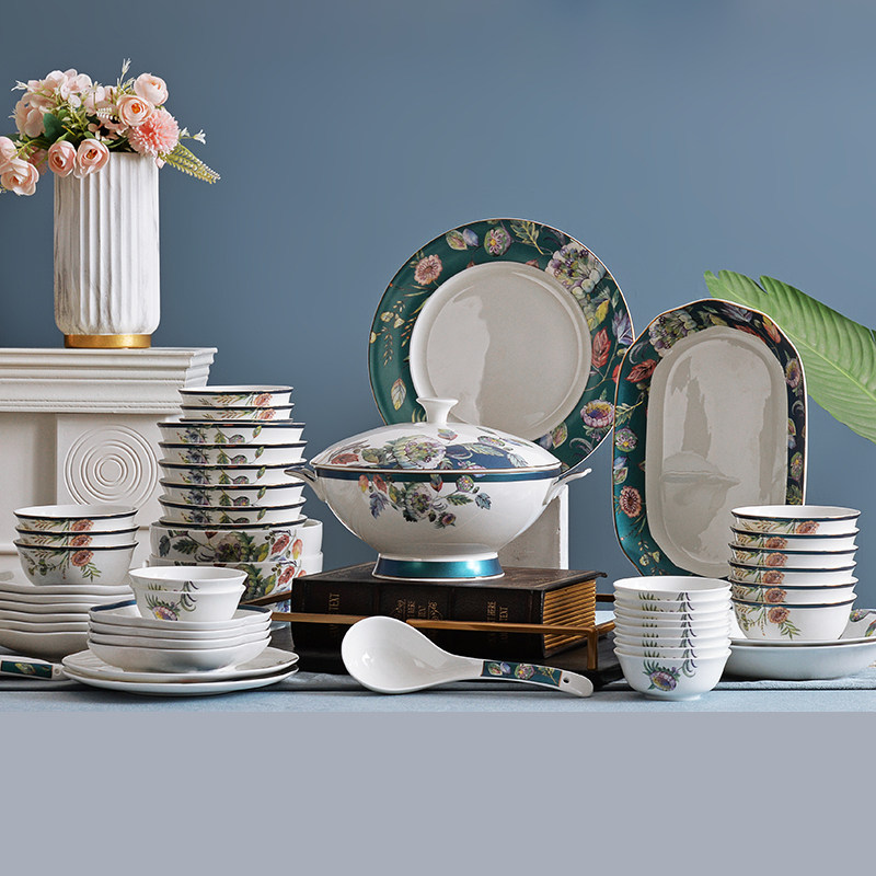 Dishes set home Nordic light luxury Phnom Penh Jiayu ceramic bone china housewarming tableware set bowl and chopsticks combination