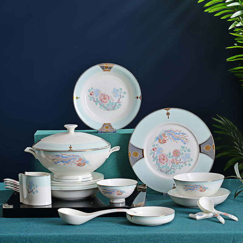 Jiayu bone porcelain New Chinese cutlery Home Dish Ceramic Bowl tray Home Dish Bone China Porcelain Cutlery Cutlery Bowl tray Disc