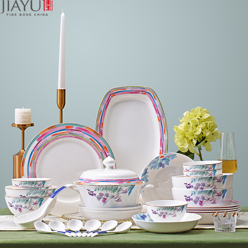 Dish suit Home Brief Nordic style bowls chopsticks Chinese style Phnom Penh tableware combined bone porcelain tableware suit Jiayu