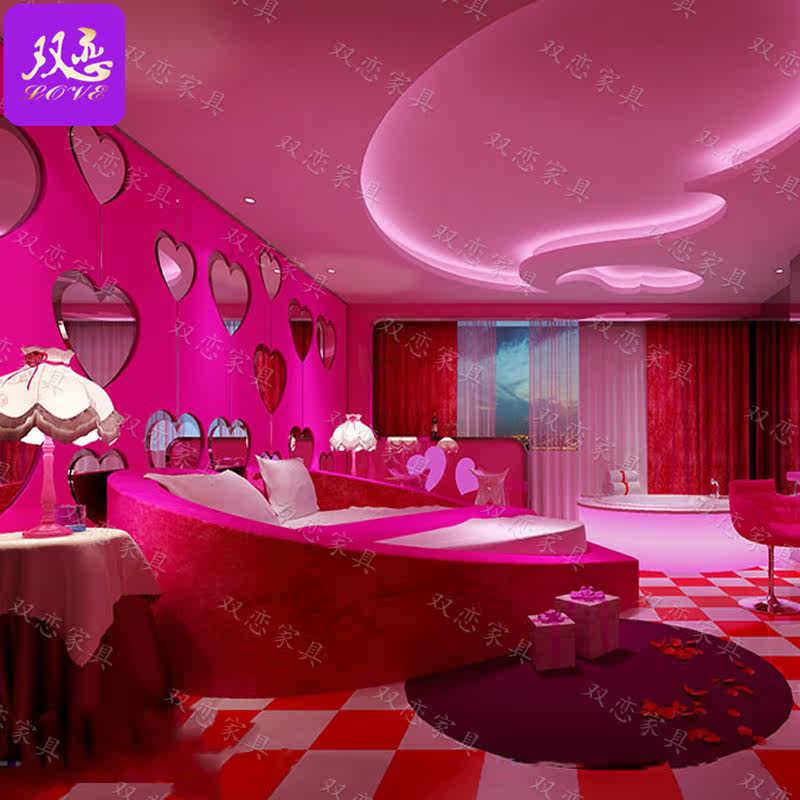 Theme hotel Hotel romantic couple double love fun round bed special-shaped intelligent electric bed constant temperature water mattress