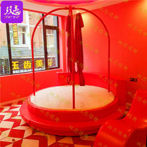 Themed Hotel Versatile Leather Art Round Bed ROUND ASSISTED SPICE BED LOVERS DOUBLE SHAKE AUTUMN KIC RED BEDS