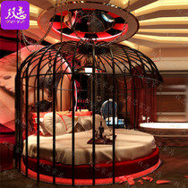 Featured Theme Hotel Iron Art Bird Cage Round Bed Creative Lovers Smart Spice Bed hotel Wedding bed Mind water mattress