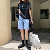 Huh high waist denim shorts Women summer thin model 2021 new five-split pants straight loose thin wide leg pants