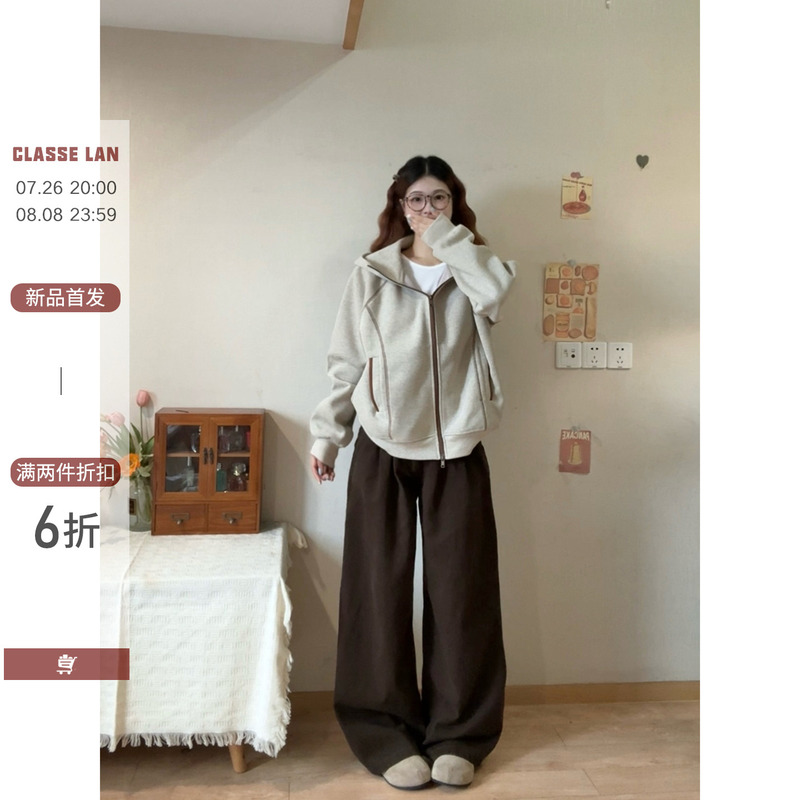 Heduo Sports Casual Oatmeal-Colored Jacket Korean Style Lazy Couple Hooded Sweatshirt Cardigan Loose Short Coat Autumn Heduo Sports Casual Oatmeal-Colored Jacket Korean Style Lazy Couple Hooded Sweatshirt Cardigan Loose Short Coat Autumn