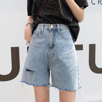 Straight denim shorts womens five-point pants summer 2021 New Tide ins high waist slim wide legs loose middle pants
