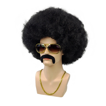 Fluffy afro wig set glasses beard necklace 7080s dress up props funny headgear