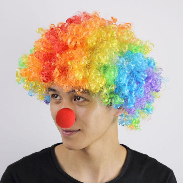 ສີທີ່ມີສີສັນ afro wig ດັງສີແດງ clown sponge ເດັກນ້ອຍຂອງຜູ້ໃຫຍ່ props ຕະຫລົກ funny headgear