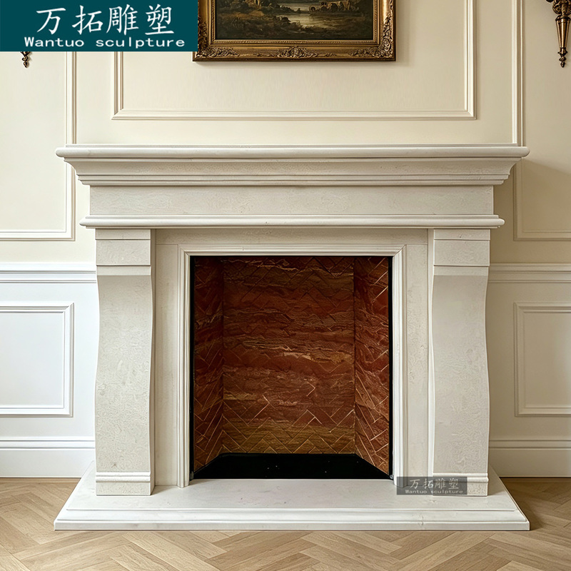 Marble Fireplace French Retro Minimalist Style Stone Fireplace White Sand Beige Stone Natural Limestone Fireplace Surround Marble Fireplace French Retro Minimalist Style Stone Fireplace White Sand Beige Stone Natural Limestone Fireplace Surround