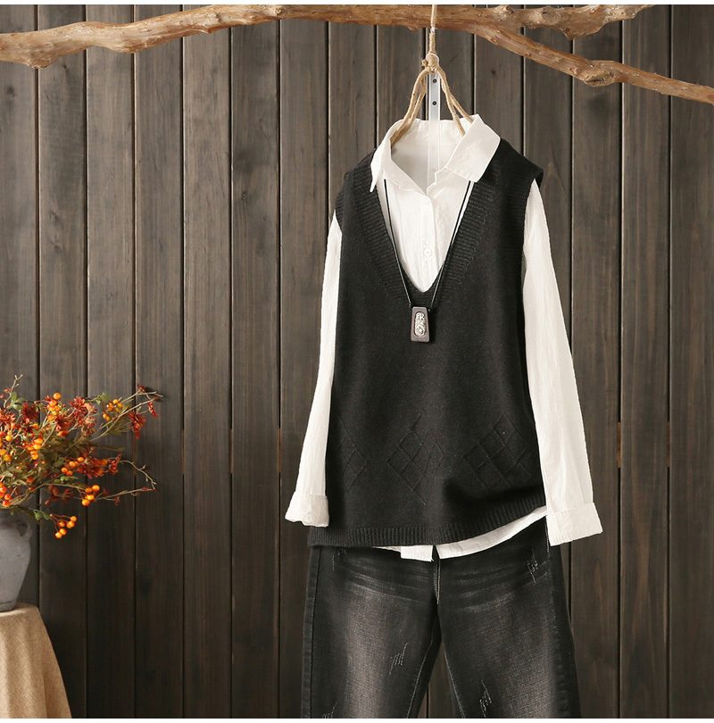 Mùa thu mới V-cổ rắn màu dệt kim vest vest nữ len mịn chia áo len áo len vest nữ hoang dã khoác len cardigan