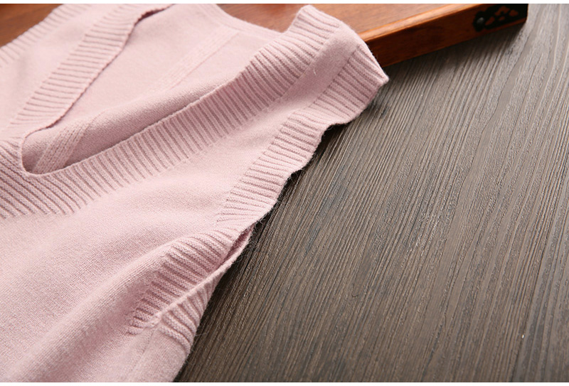 Mùa thu mới V-cổ rắn màu dệt kim vest vest nữ len mịn chia áo len áo len vest nữ hoang dã khoác len cardigan