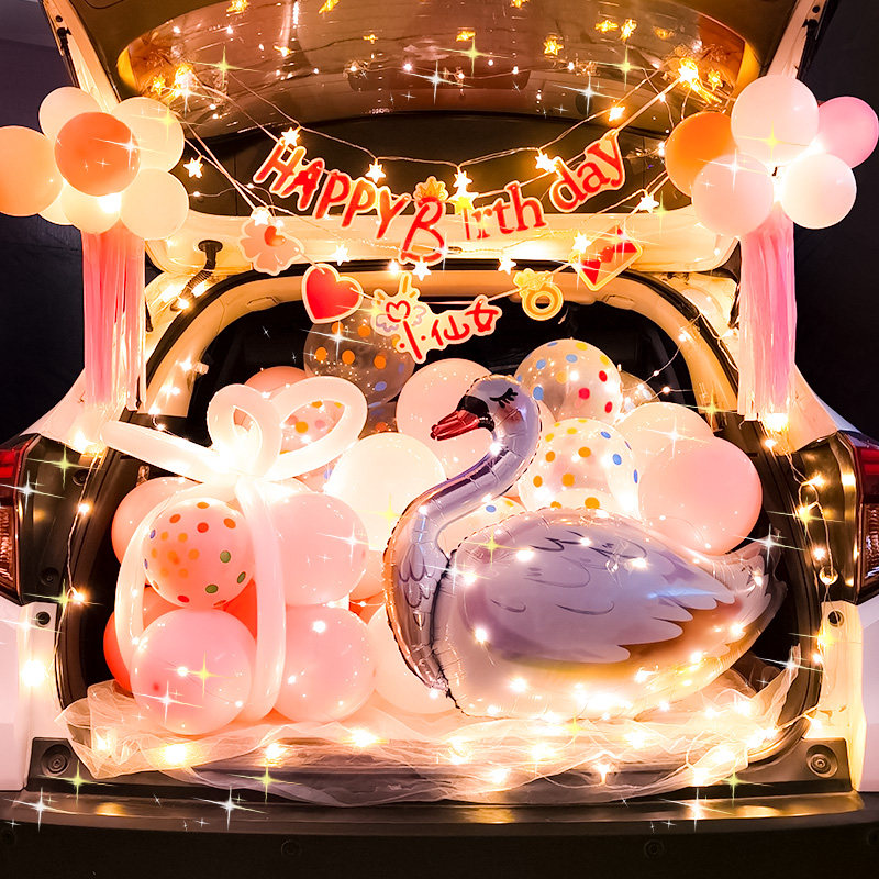 Trunk Surprise Birthday Daughter Light Car Tailbox Scene Car Decorate Girl's Birthday Children Placement Package