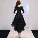 Черное вечернее платье, юбка, элитные блестки для ногтей, новая коллекция, легкий роскошный стиль, ассиметричный крой