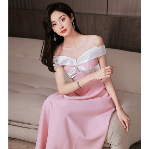 Вечернее платье, розовое летнее платье подружки невесты, французский стиль