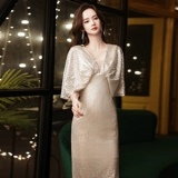 Элитное вечернее платье, юбка, блестки для ногтей, французский стиль, подходит для подростков, цвета шампанского, легкий роскошный стиль, изысканный стиль