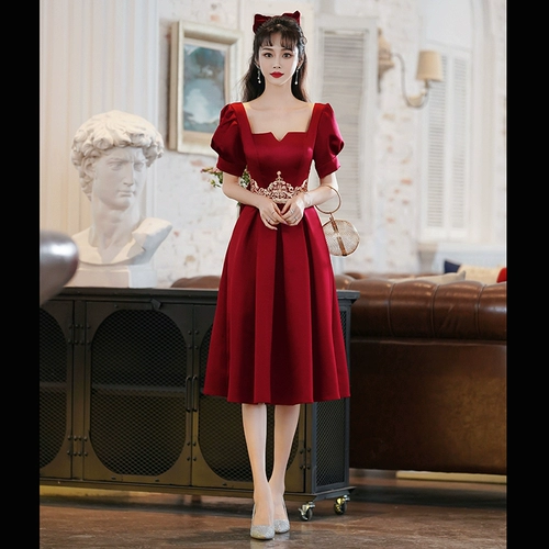 Бордовое вечернее платье, короткая юбка для принцессы, коллекция 2023, подходит для подростков