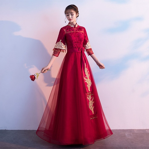 Вечернее платье, красное ципао, свадебное платье, традиционный свадебный наряд Сюхэ, китайский стиль, изысканный стиль