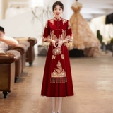 Вечернее платье, ципао, свадебное платье, демисезонный традиционный свадебный наряд Сюхэ, китайский стиль, изысканный стиль