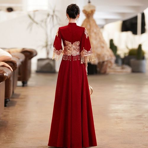 Вечернее платье, ципао, свадебное платье, демисезонный традиционный свадебный наряд Сюхэ, китайский стиль, изысканный стиль