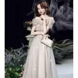 Вечернее платье, элитная юбка, французский стиль, открытые плечи, изысканный стиль, цвета шампанского