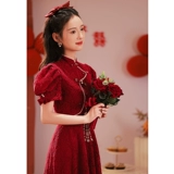 Ципао, красное цветное вечернее платье, подходит для подростков, изысканный стиль, китайский стиль