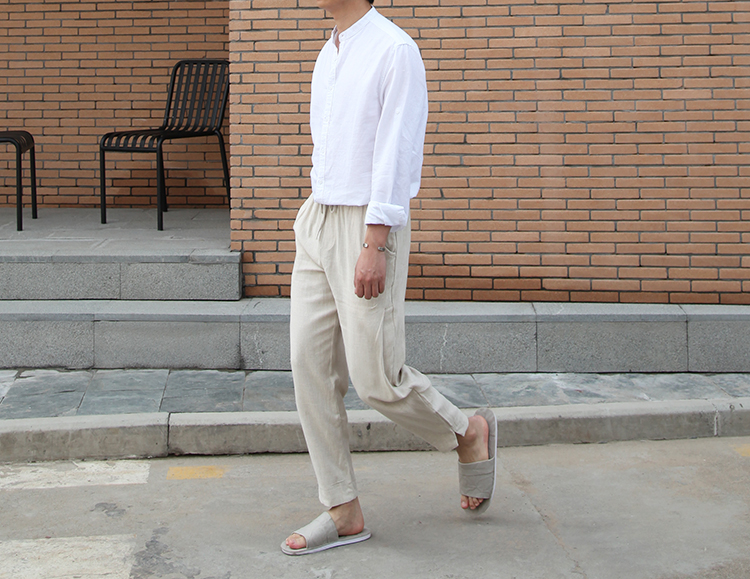 Title 13, Erkek Retro Dik Yakalı Keten Gömlek. Rahat ve ş...