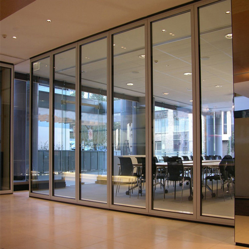 Tempered glass mobile partition hotel movable screen office high partition wall folding mobile door
