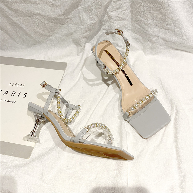 Sandals female fairy wind 2022 new summer temperament net red niche pearl transparent thin heel with high heels