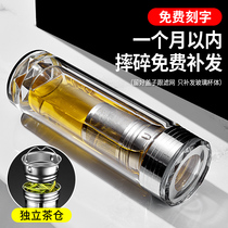 Water cup mens high-end glass new explosion-proof double-layer thickened transparent heat insulation tea personal crystal cup