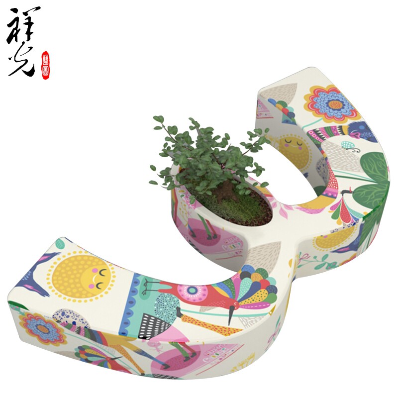 Simple modern fiberglass leisure chair shopping mall Meichen flowerpot chair outdoor special-shaped M chair creative letter stool