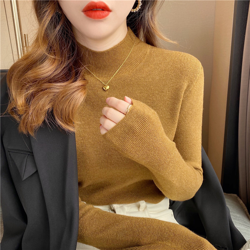 Half-High Round Neck Knitted Base Shirt for Women, Stylish Slim-Fit Sweater, Versatile Long-Sleeve Top, Autumn/Winter 2026 New Model