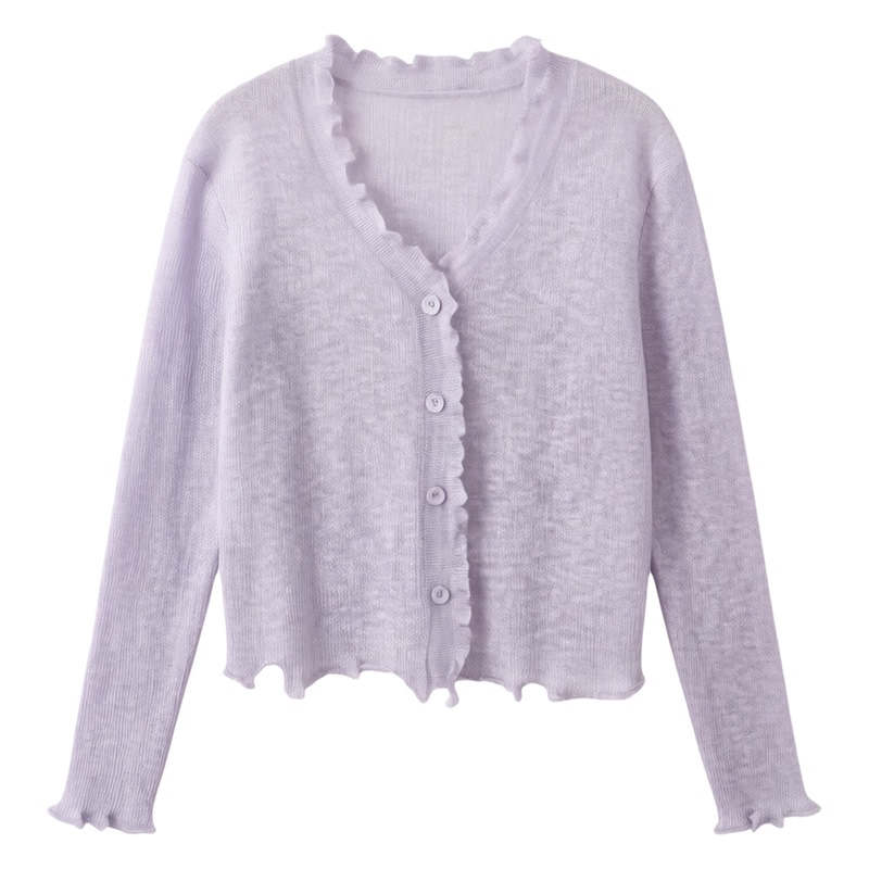 Sweet Ruffled Edge Ice Silk Knit Cardigan Jacket for Women, Summer Air Conditioning Shirt, Thin Sun Protection Cardigan, Pure Desire Top