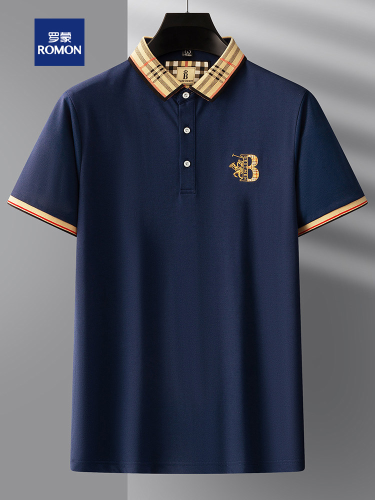 Romon brand summer thin collar middle-aged men's short-sleeved t-shirt ice silk loose business men's polo shirt tide