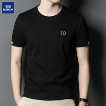 Romon brand middle-aged mens short-sleeved t-shirt summer ice silk round neck solid color trend youth embroidery half-sleeved T-shirt