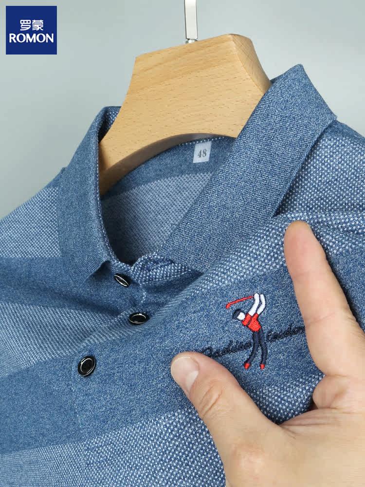 Romon brand middle-aged men's short-sleeved t-shirt 2022 new summer dad men's striped loose polo shirt tide