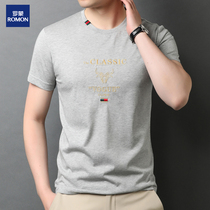Romon brand middle-aged mens short-sleeved t-shirt summer thin section mulberry silk round neck T-shirt half-sleeved trendy clothes