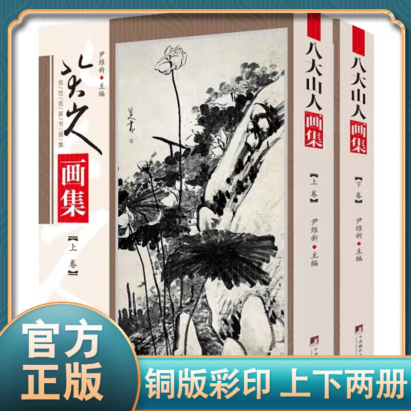 八大山人畫集銅版彩印上下2卷山水花鳥竹石圖彩色圖案版中國書畫名家