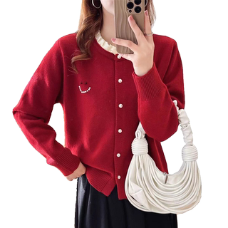 今年流行的圣诞红色毛衣女秋冬开衫外套2025新款本命年针织衫上衣