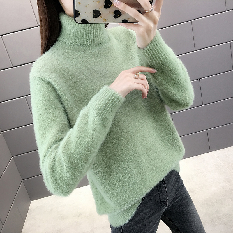 Sweater women's high collar new autumn and winter thick imitation mink velvet loose inside base shirt ladies pullover base shirt