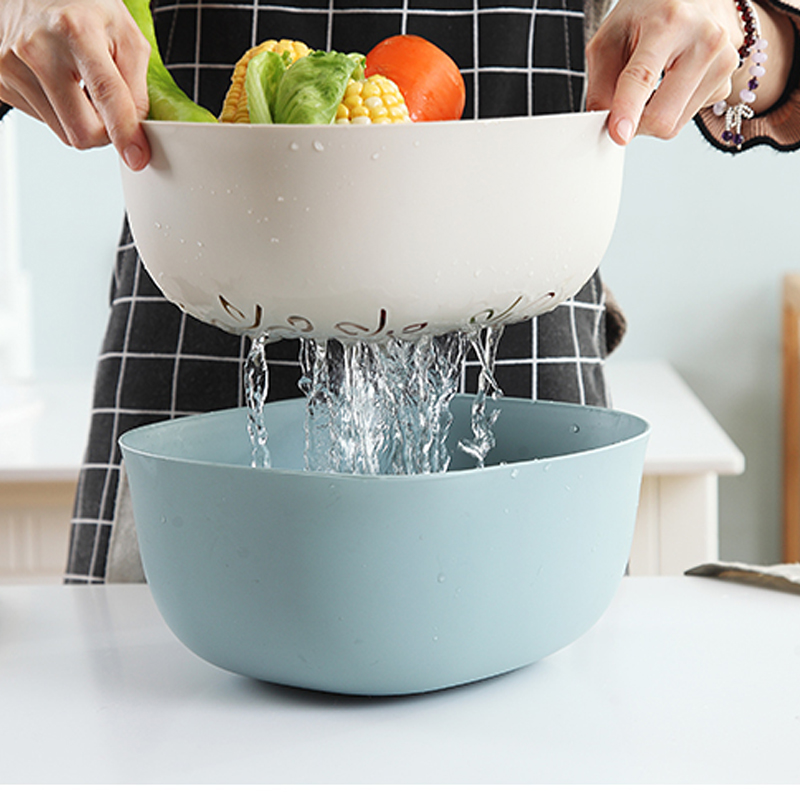 Household kitchen double-layer washing basin drain basket Fruit basket Plastic round multi-function rice amoy vegetable basket washing basin
