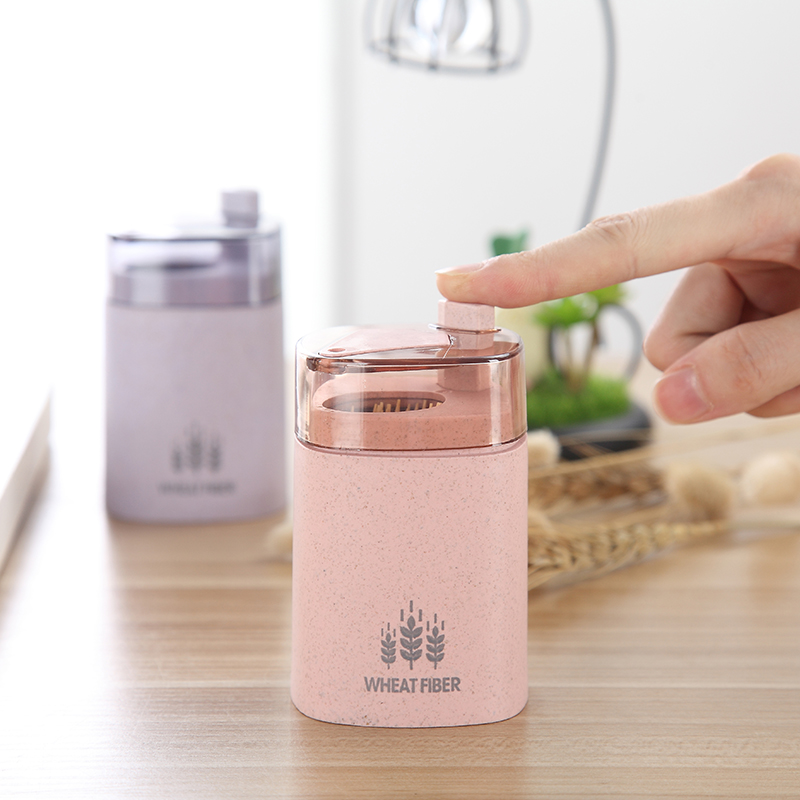 Wheat straw toothpick box Automatic household high-grade Korean push-type toothpick jar Simple portable creative toothpick tube