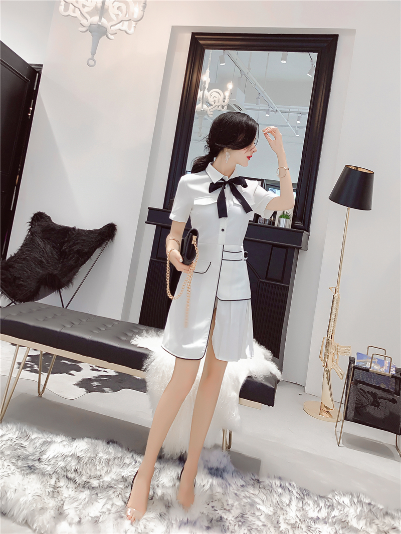 VK旗艦店 韓系Polo領單排扣不規則短袖洋裝