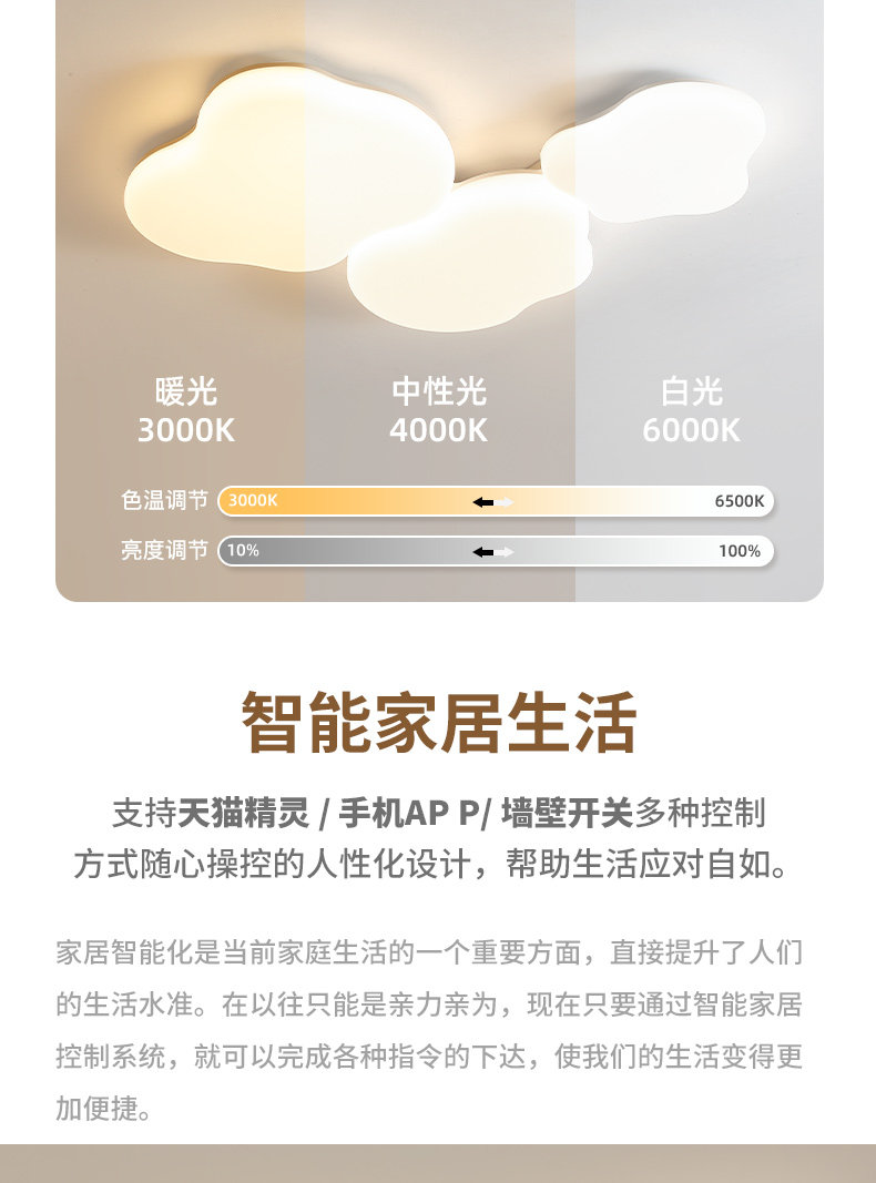 护眼吸顶灯 箭牌卧室灯奶油风2025新款云朵全光谱护眼吸顶灯简约现代房间主灯 Arrow