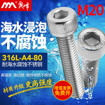 20mm 316L stainless steel cylindrical head hexagon socket head cap screws A4-80 Cup head bolt M20 * 45 50 55-150